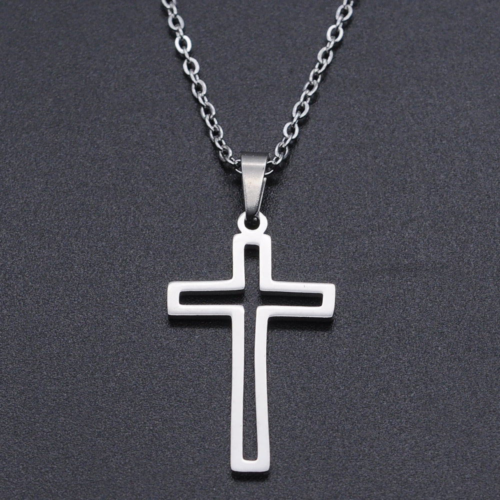 Collar de Cruz de Acero Titanio- Símbolo Cristiano