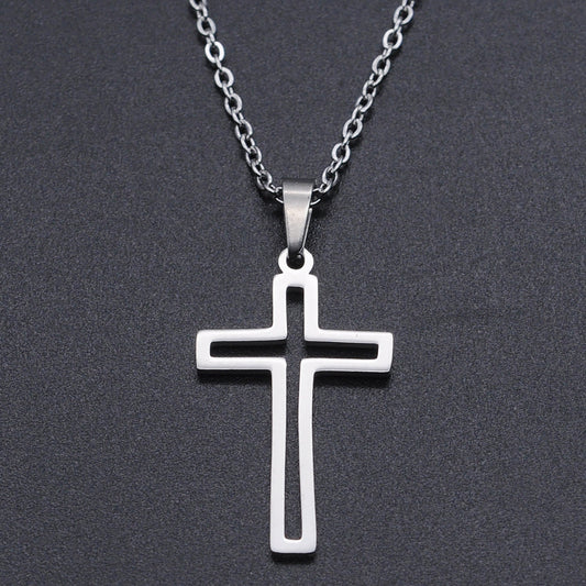 Collar de Cruz de Acero Titanio- Símbolo Cristiano